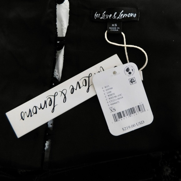 NWT!! FOR LOVE AND LEMONS Elisa Long Sleeve Top Black Velvet Taffeta Eyelet XS - Picture 13 of 16